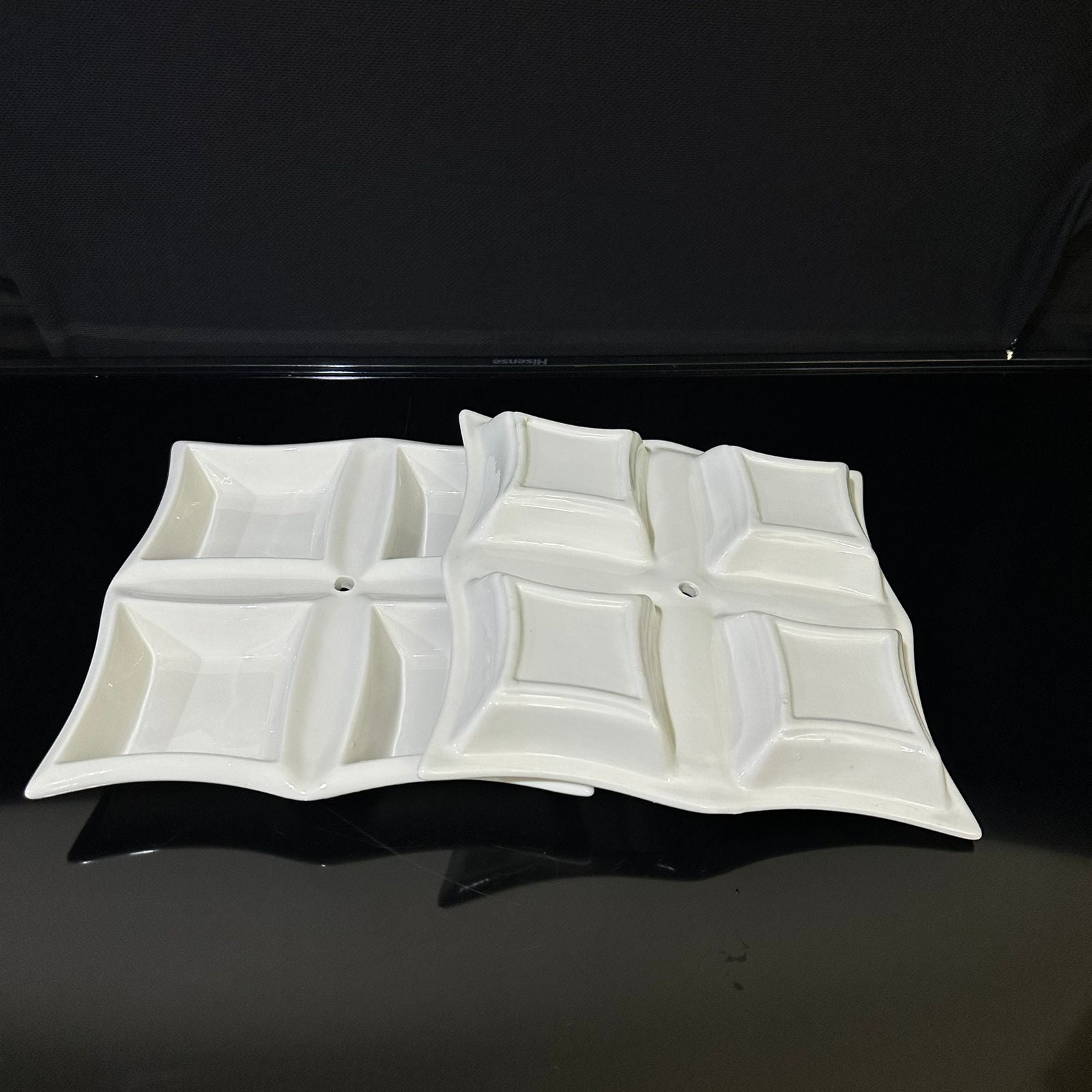 4-Well Square White Ceramic for breakfast and nuts styl2 - Diqqawi Plates