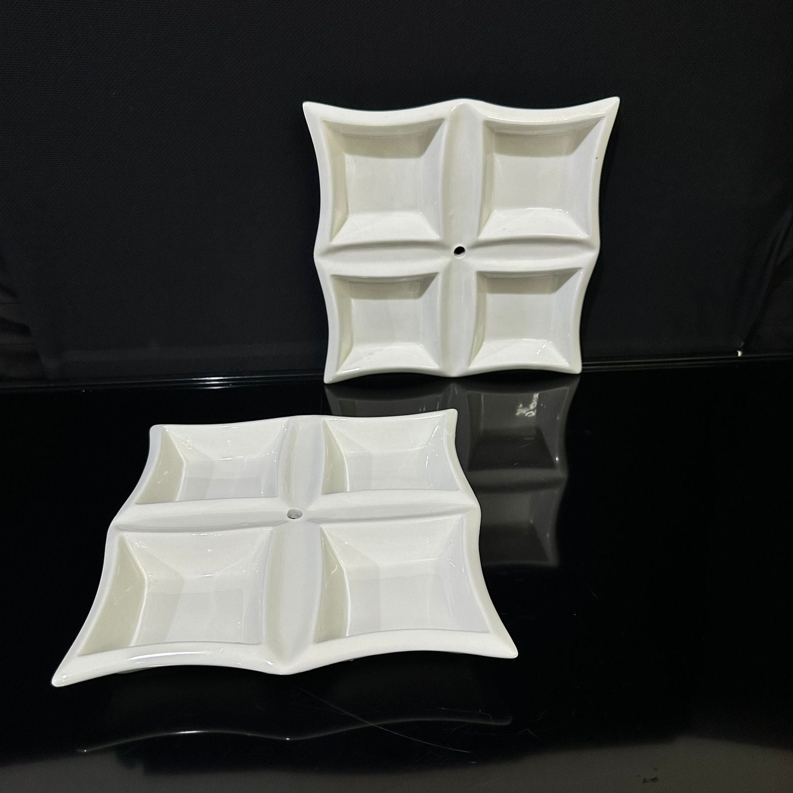 4-Well Square White Ceramic for breakfast and nuts styl2 - Diqqawi Plates