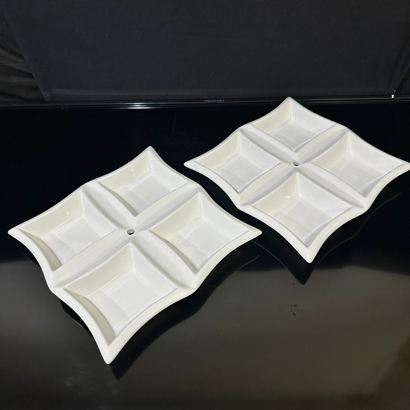 4-Well Square White Ceramic for breakfast and nuts styl2 - Diqqawi Plates