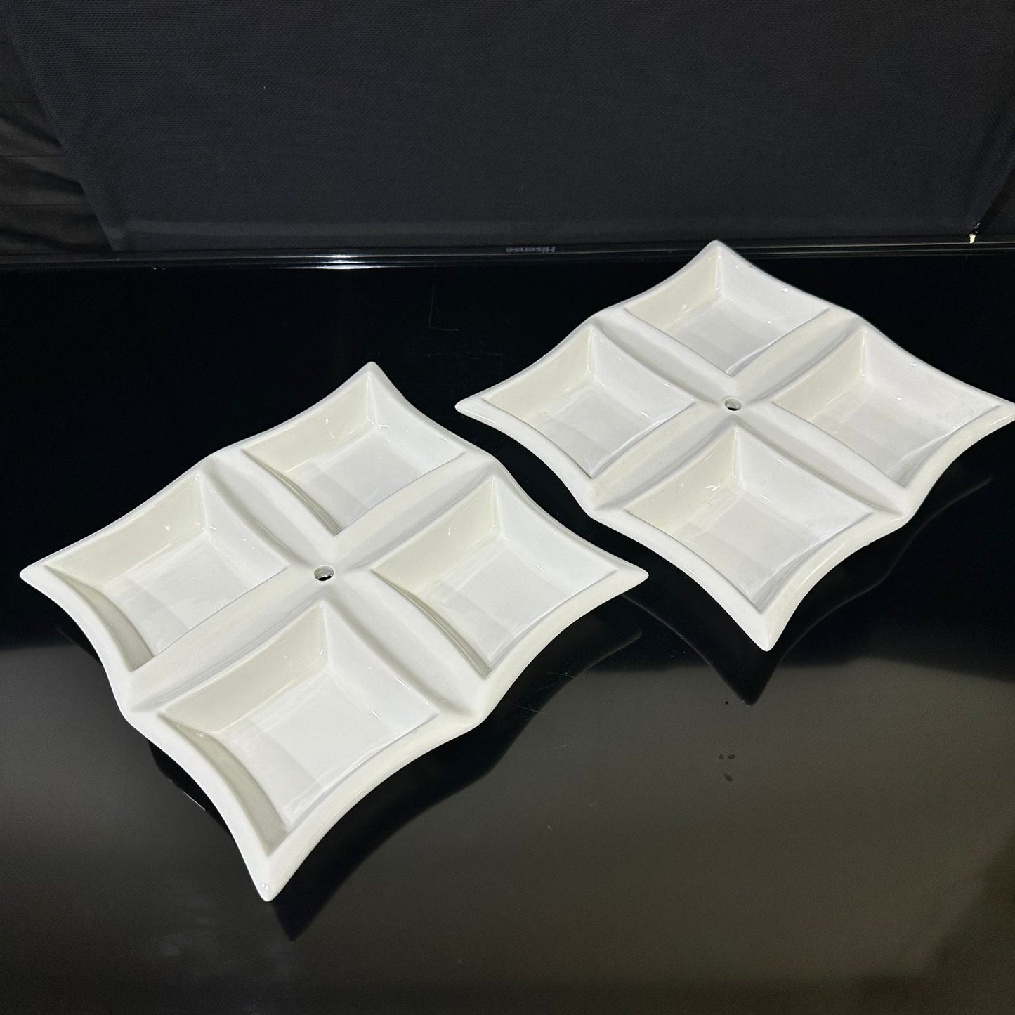 4-Well Square White Ceramic for breakfast and nuts styl2 - Diqqawi Plates