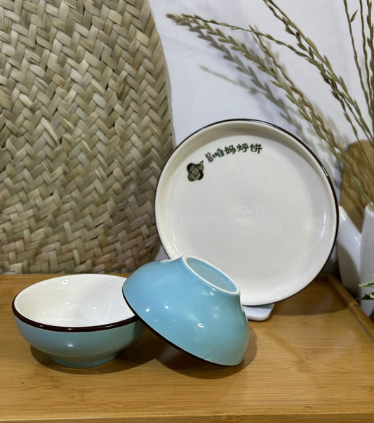 3 pcs set colored plate & bowls styl1 - Diqqawi Plates