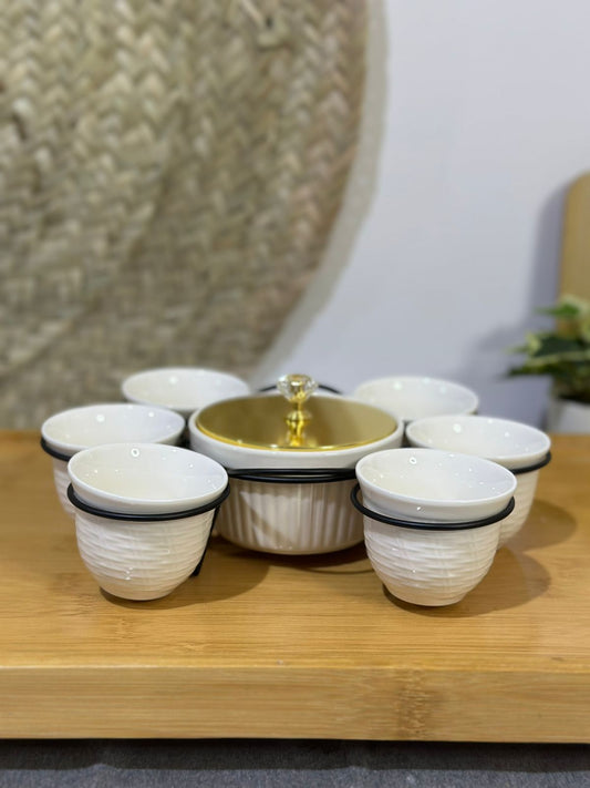 7 pcs Arabic Coffee Cups with Serving Bowl - Diqqawi Plates