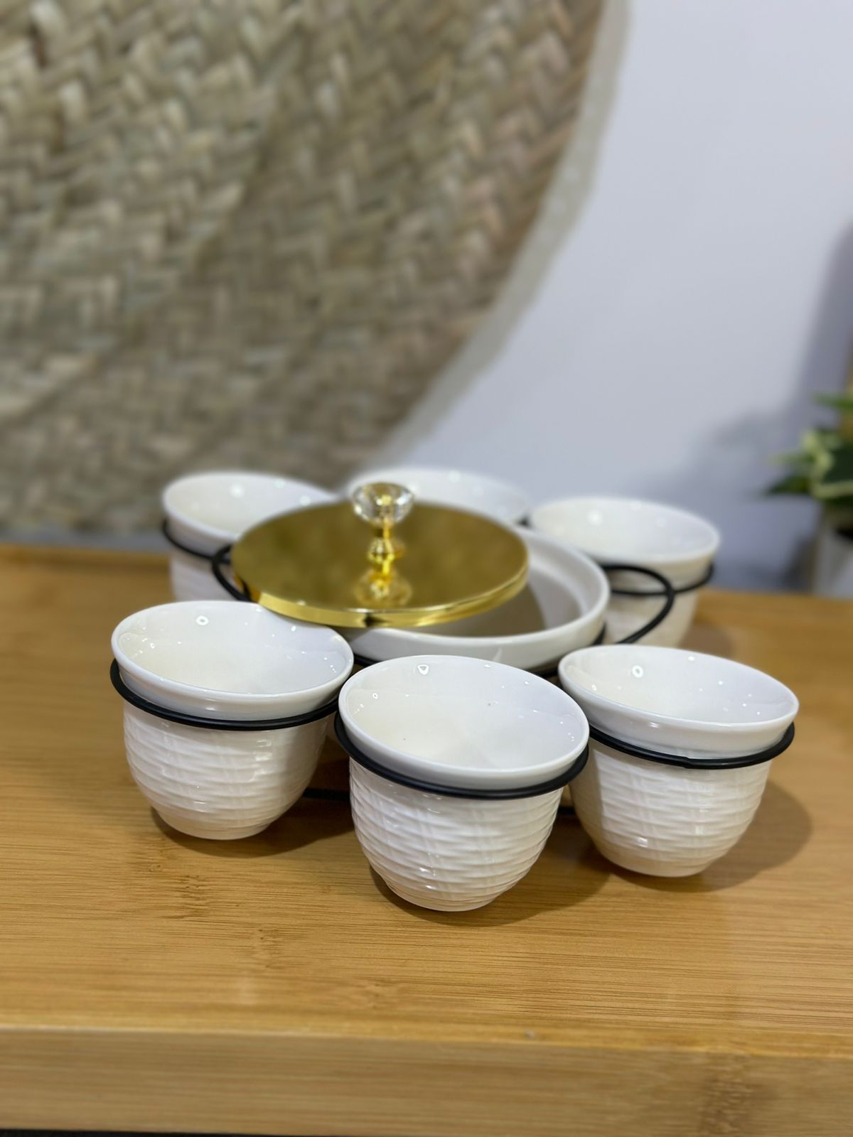 7 pcs Arabic Coffee Cups with Serving Bowl - Diqqawi Plates
