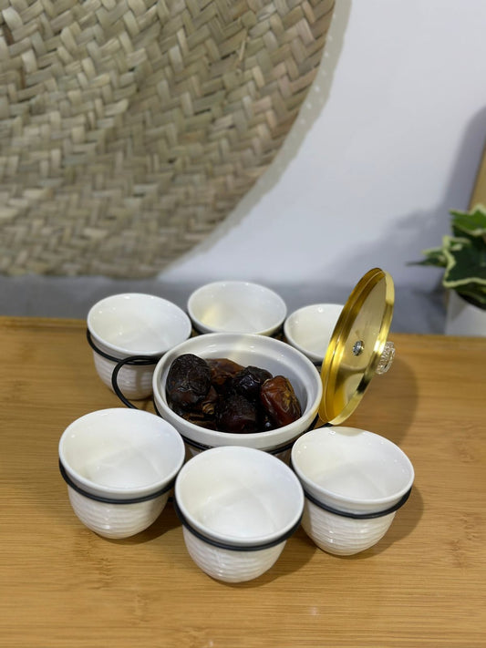7 pcs Arabic Coffee Cups with Serving Bowl - Diqqawi Plates