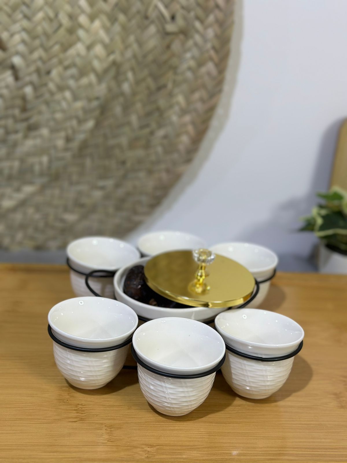 7 pcs Arabic Coffee Cups with Serving Bowl - Diqqawi Plates
