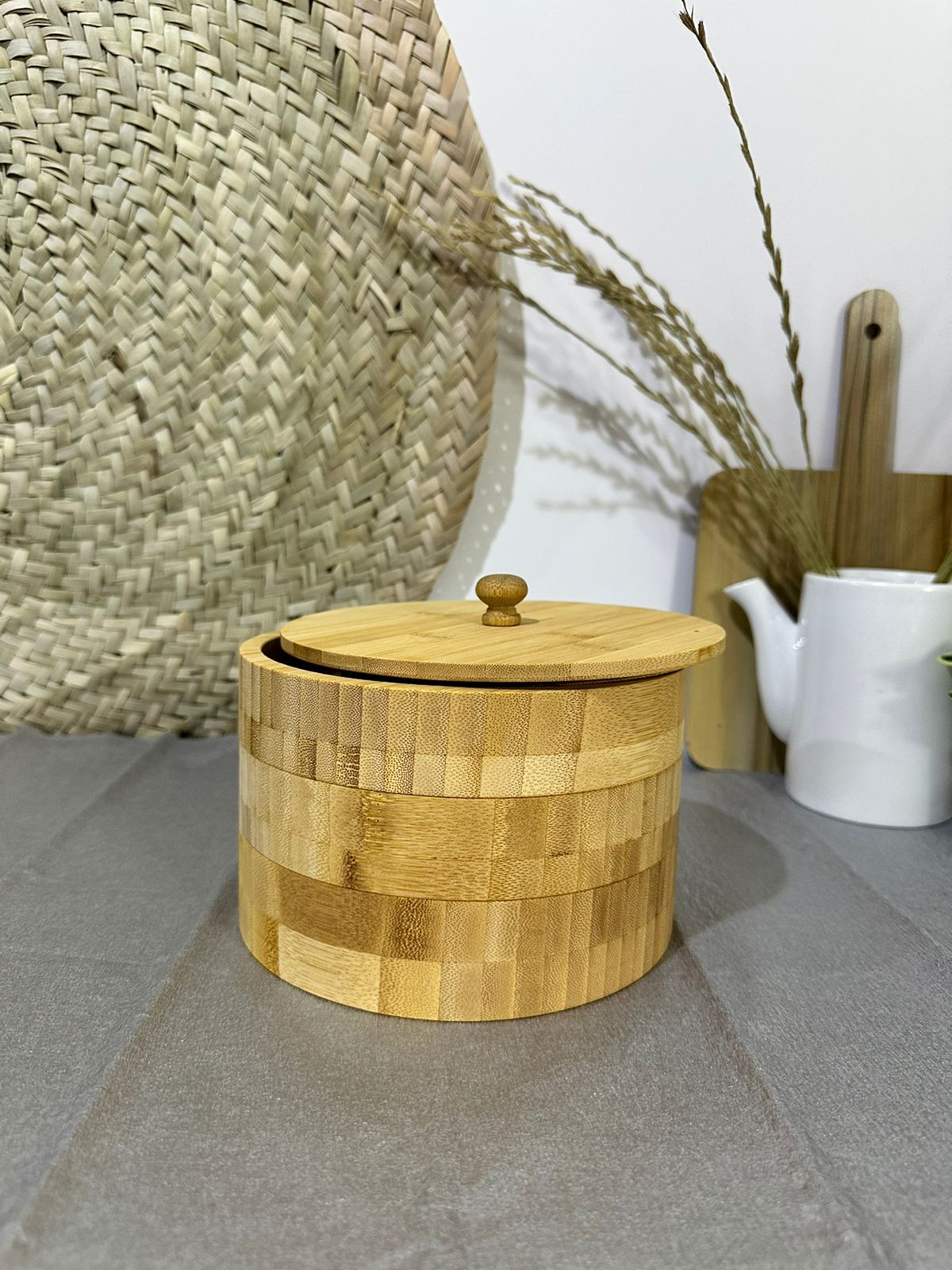Round Bamboo Jar Salt and Spices Storage Container Spice Container 3-Tier - Diqqawi Plates