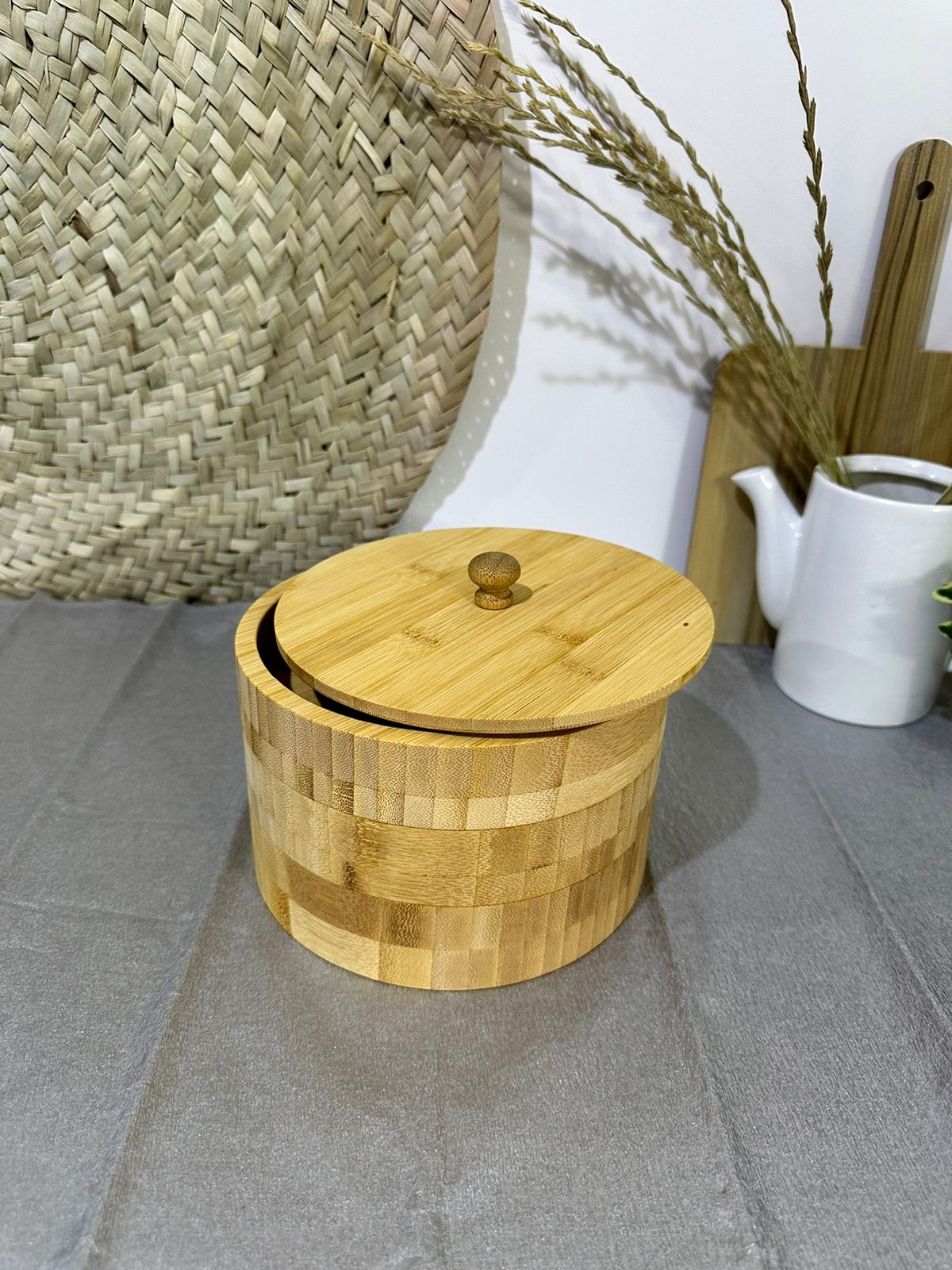Round Bamboo Jar Salt and Spices Storage Container Spice Container 3-Tier - Diqqawi Plates