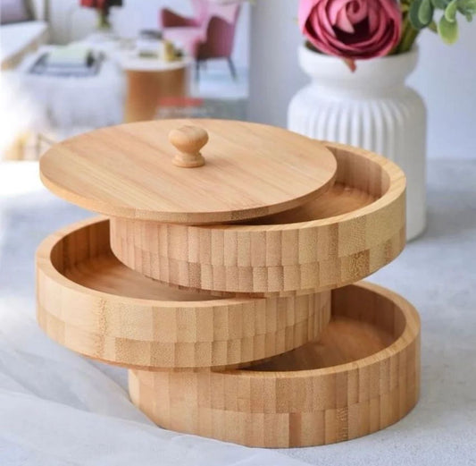 Round Bamboo Jar Salt and Spices Storage Container Spice Container 3-Tier - Diqqawi Plates