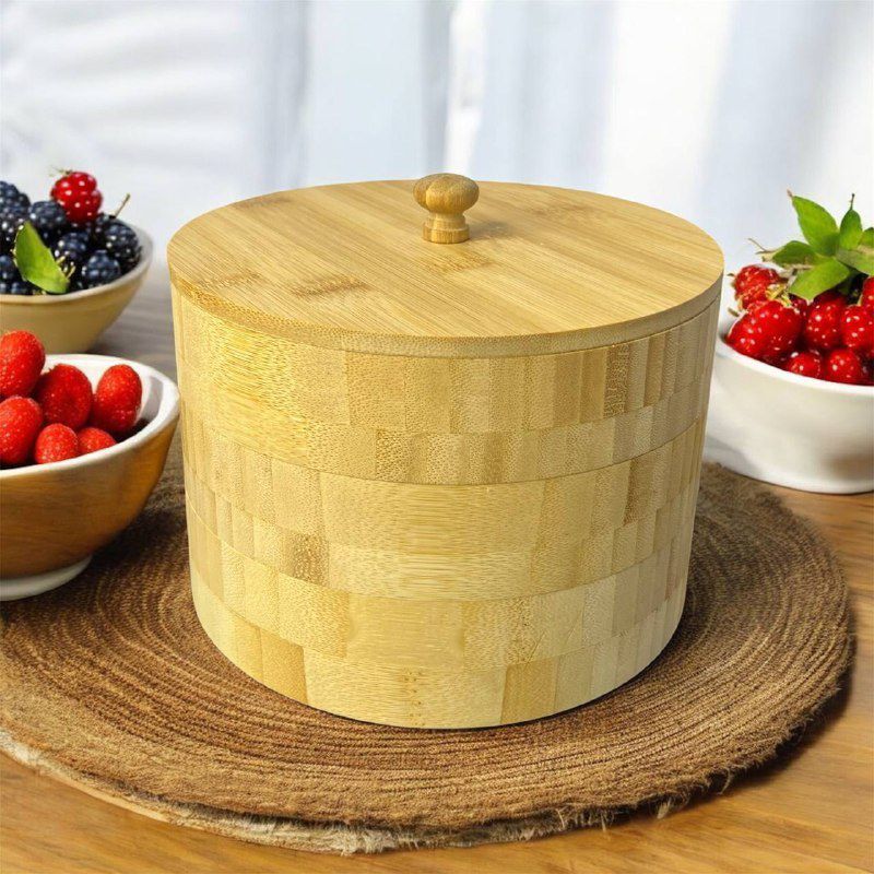 Round Bamboo Jar Salt and Spices Storage Container Spice Container 3-Tier - Diqqawi Plates