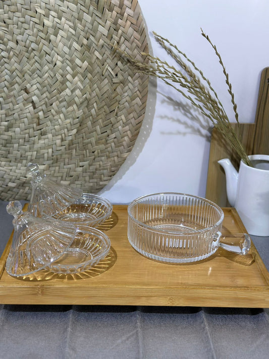 3 pcs Glass set Frying Pan & 2 Bowls styl2 - Diqqawi Plates