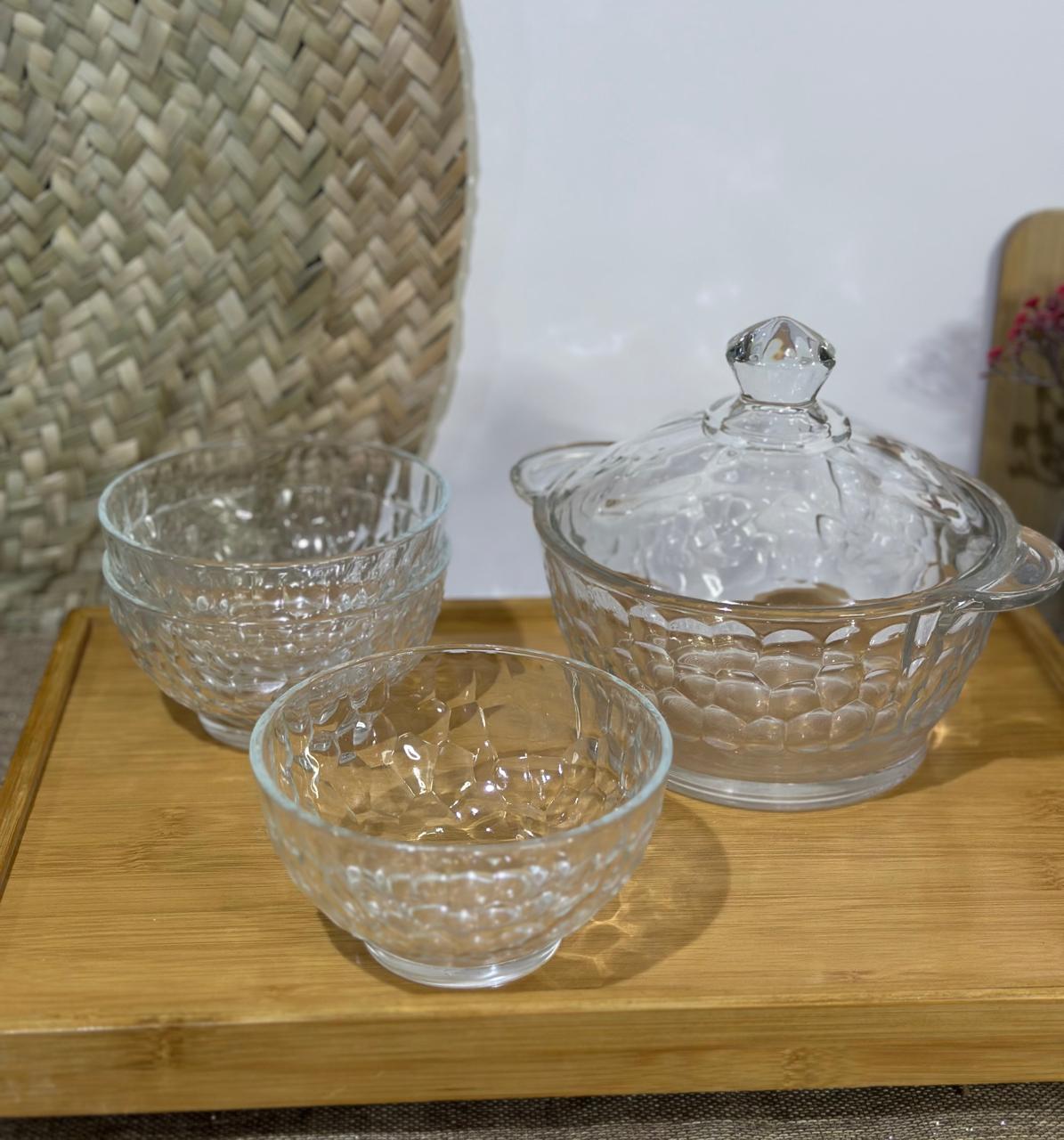 4pcs set Glass Serving Dessert Bowls with Lid - Diqqawi Plates