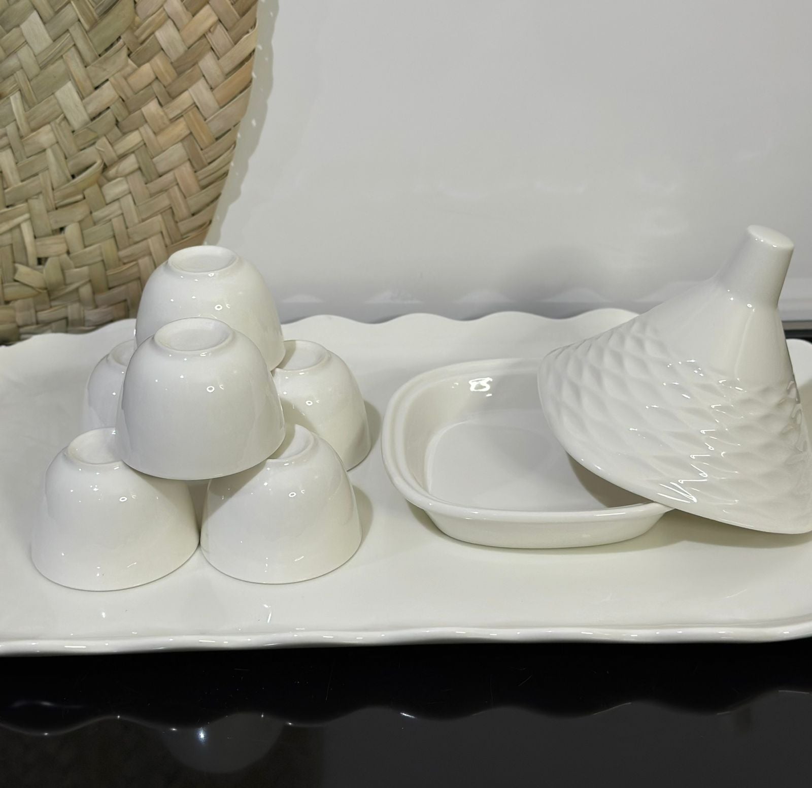 7pcs Luxury Porcelain Arabic coffee cup with Serving bowl - Diqqawi Plates