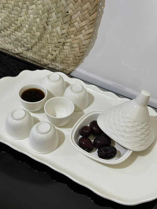 7pcs Luxury Porcelain Arabic coffee cup with Serving bowl - Diqqawi Plates