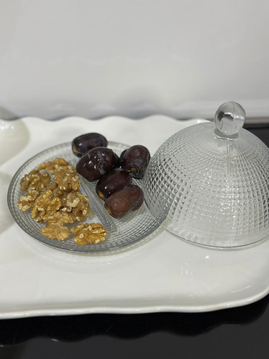 3pcs set Glass Serving Dessert plate with Lid and 2 cups - Diqqawi Plates