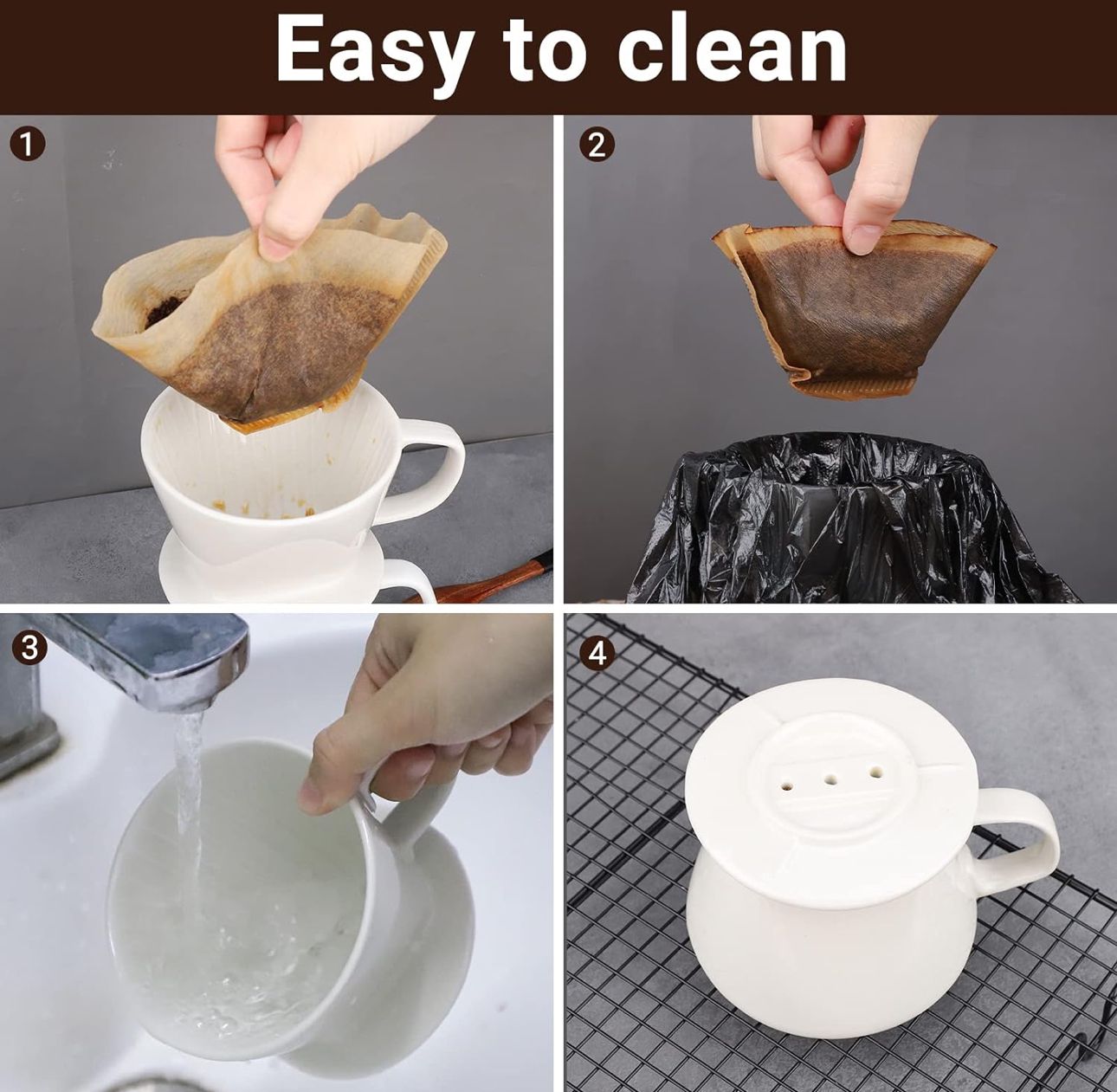 Ceramic Pour Over Coffee Dripper - White - Diqqawi Plates