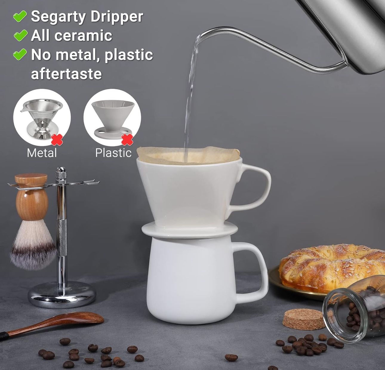 Ceramic Pour Over Coffee Dripper - White - Diqqawi Plates