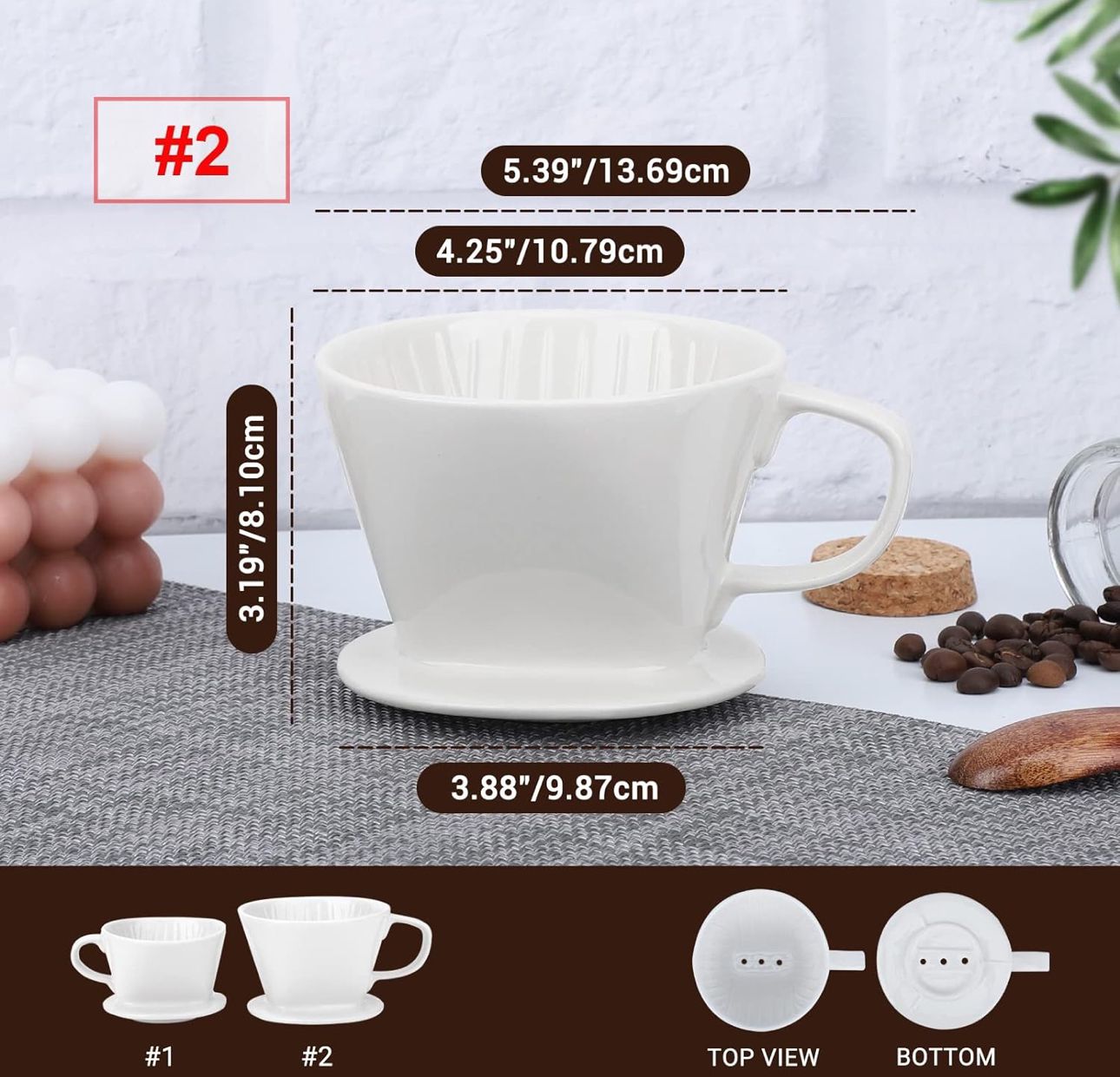 Ceramic Pour Over Coffee Dripper - White - Diqqawi Plates