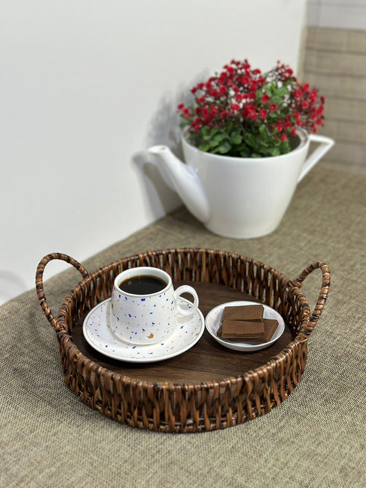 Reinforced Wicker Serving Tray with Iron Frame - Diqqawi Plates