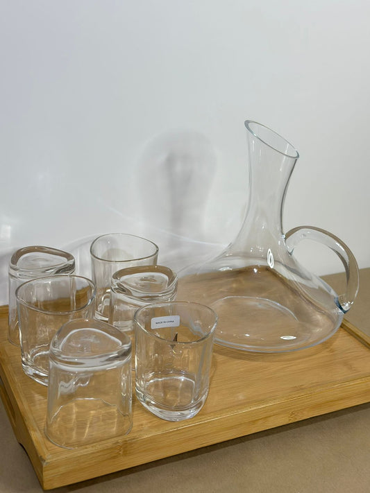 1500ML Glass Water Juice Jug with 6 cups styl2 - Diqqawi Plates