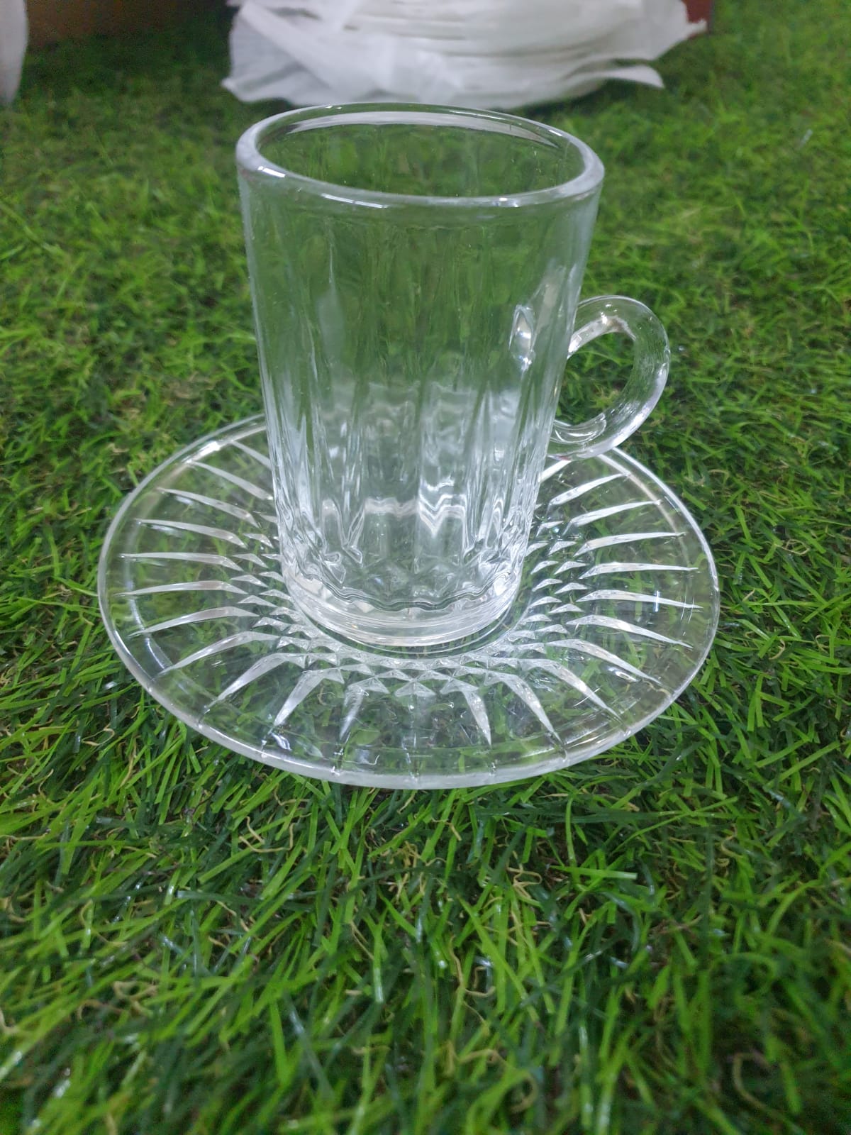 118ML Glass Coffee Cup with Plate styl2 - Diqqawi Plates