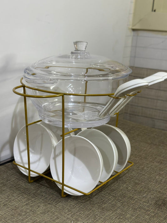 14-Piece Glass & Ceramic Serving Set with Iron Stand - Diqqawi Plates