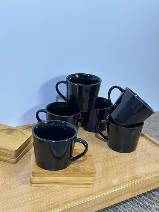 Black Porcelain Tea Cup (190ml) with Bamboo Wooden Plate - Diqqawi Plates