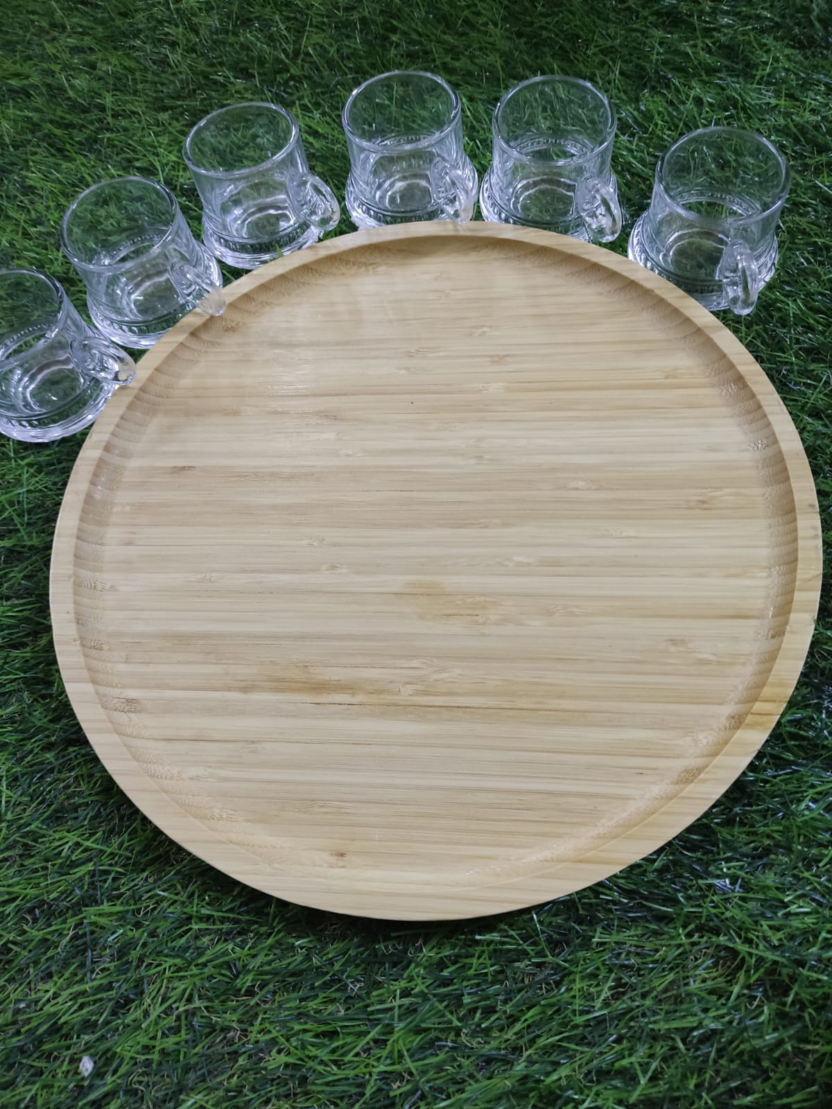 Elegant Glass Coffee Cup Set with Wooden Tray - Diqqawi Plates