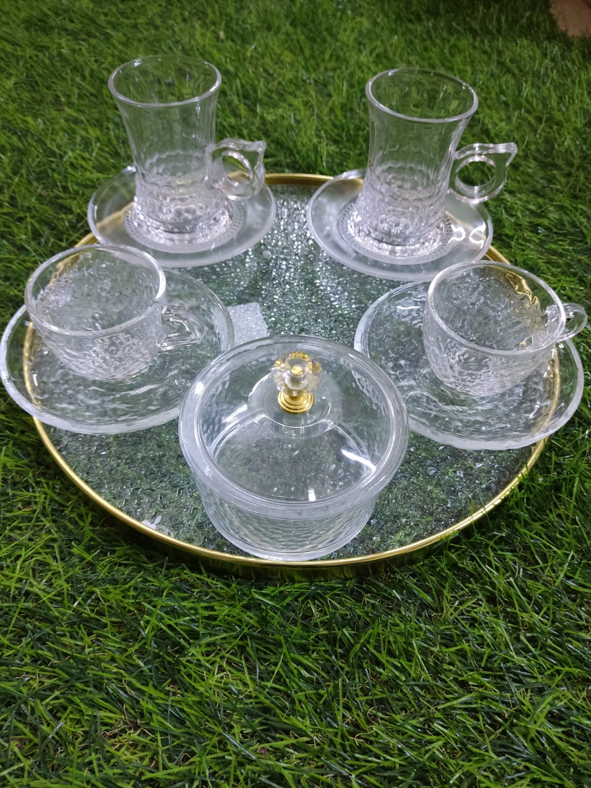 Elegant Glass Beverage Set with Serving Bowl and Tray - Diqqawi Plates