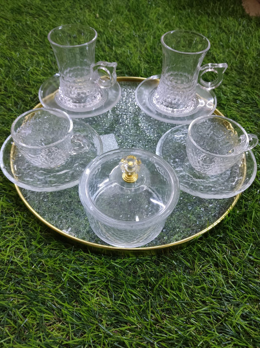 Elegant Glass Beverage Set with Serving Bowl and Tray - Diqqawi Plates