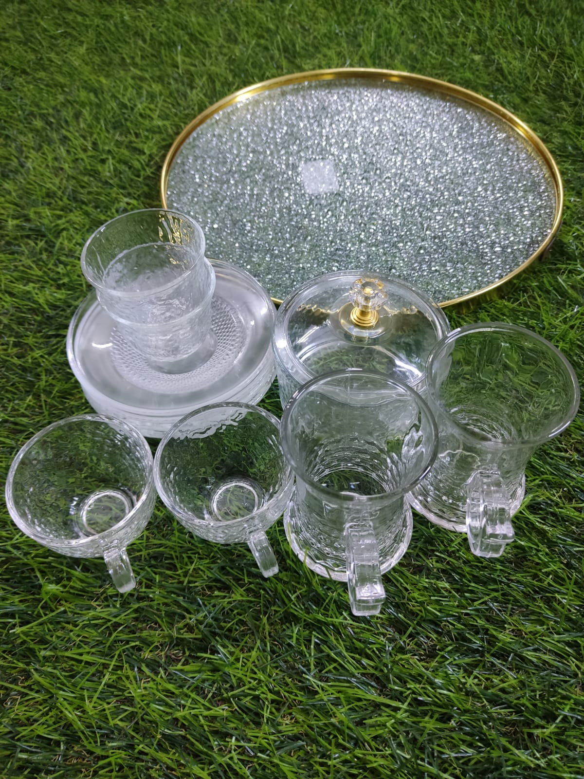 Elegant Glass Beverage Set with Serving Bowl and Tray - Diqqawi Plates