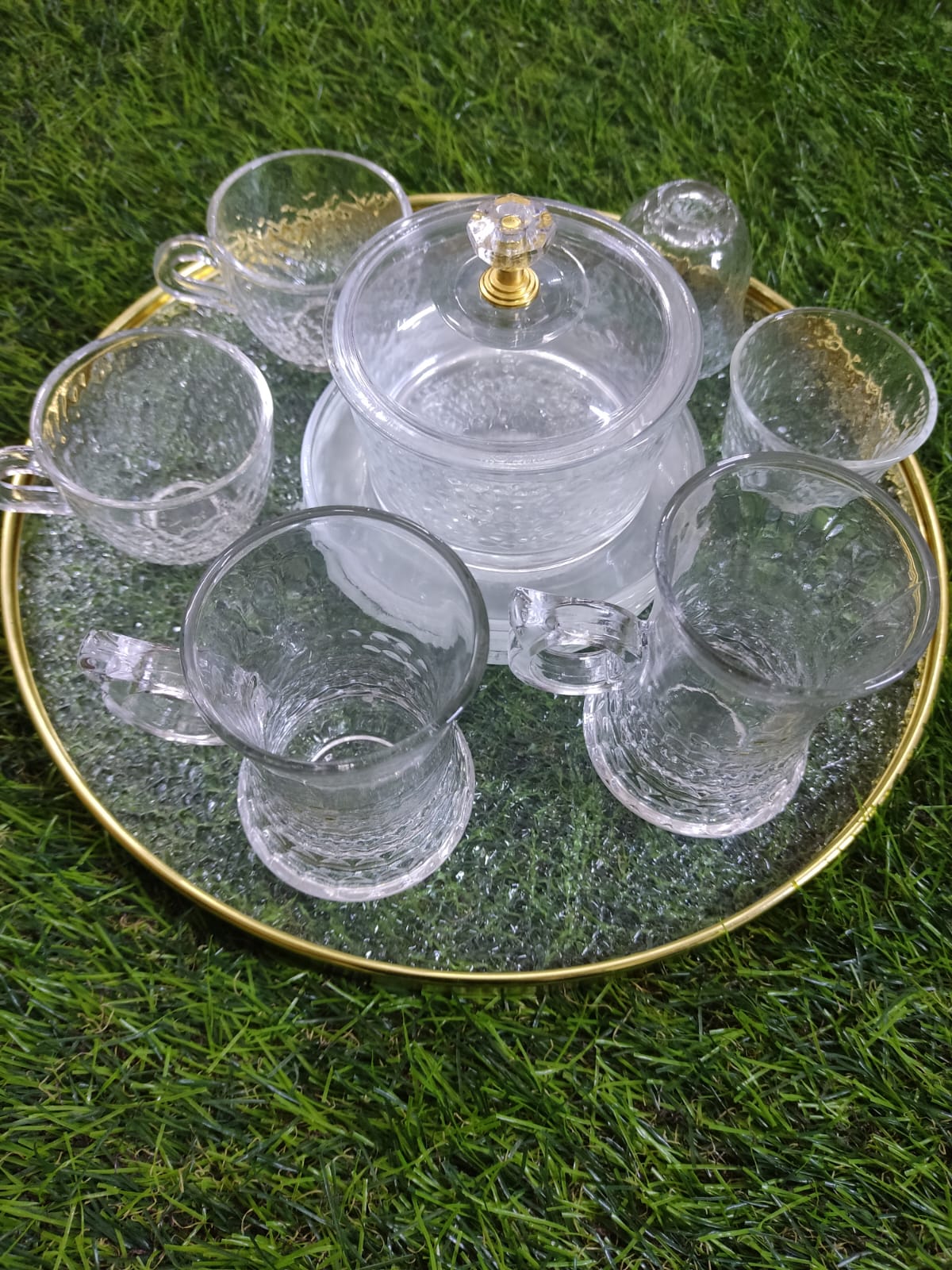 Elegant Glass Beverage Set with Serving Bowl and Tray - Diqqawi Plates