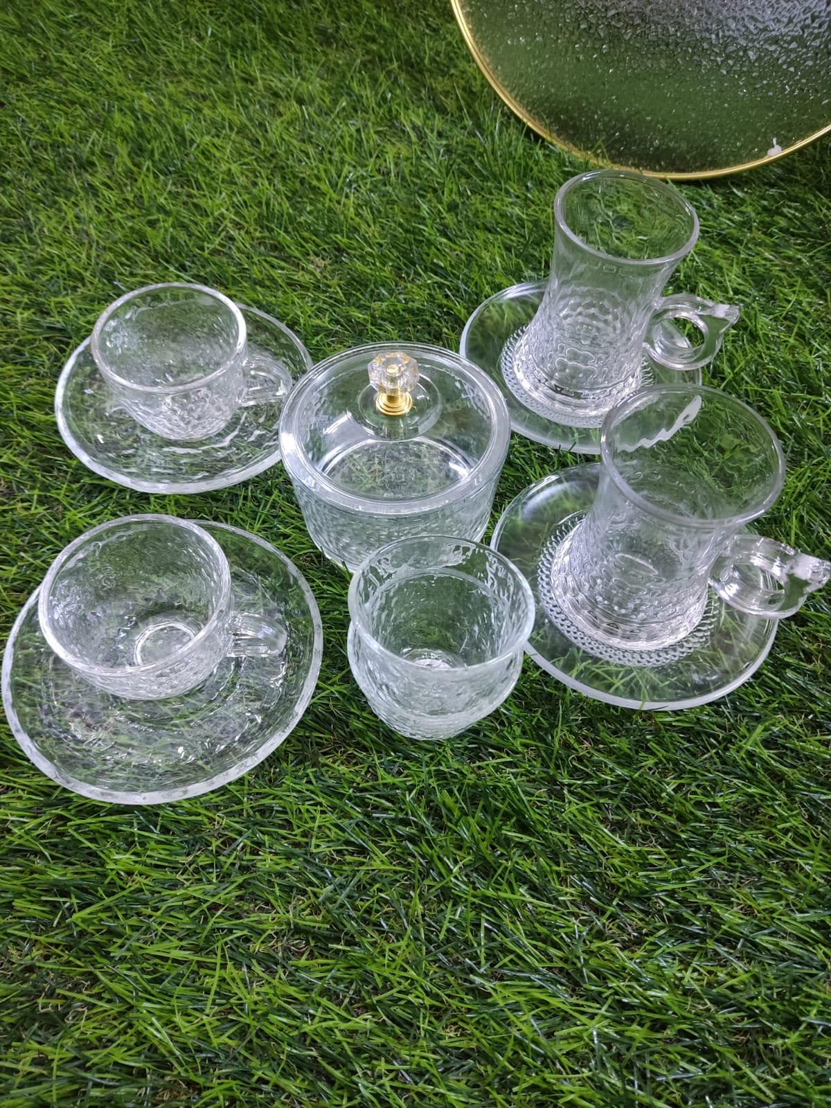 Elegant Glass Beverage Set with Serving Bowl and Tray - Diqqawi Plates