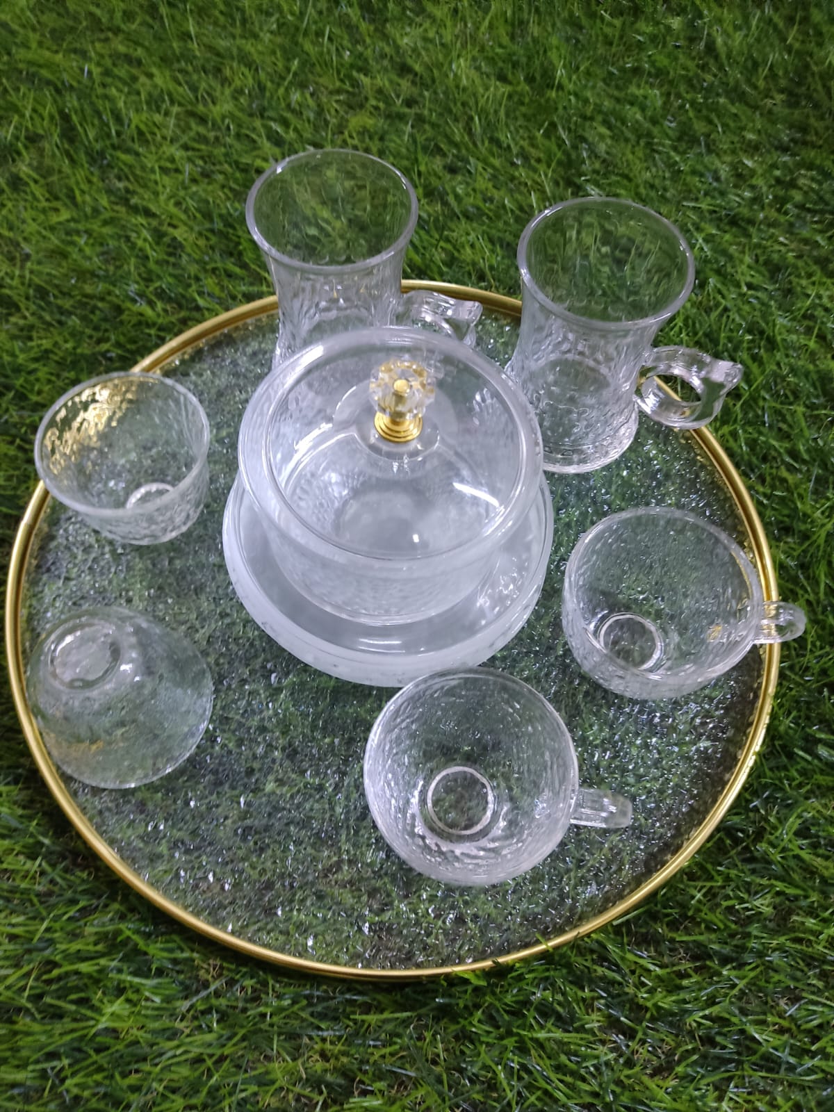 Elegant Glass Beverage Set with Serving Bowl and Tray - Diqqawi Plates