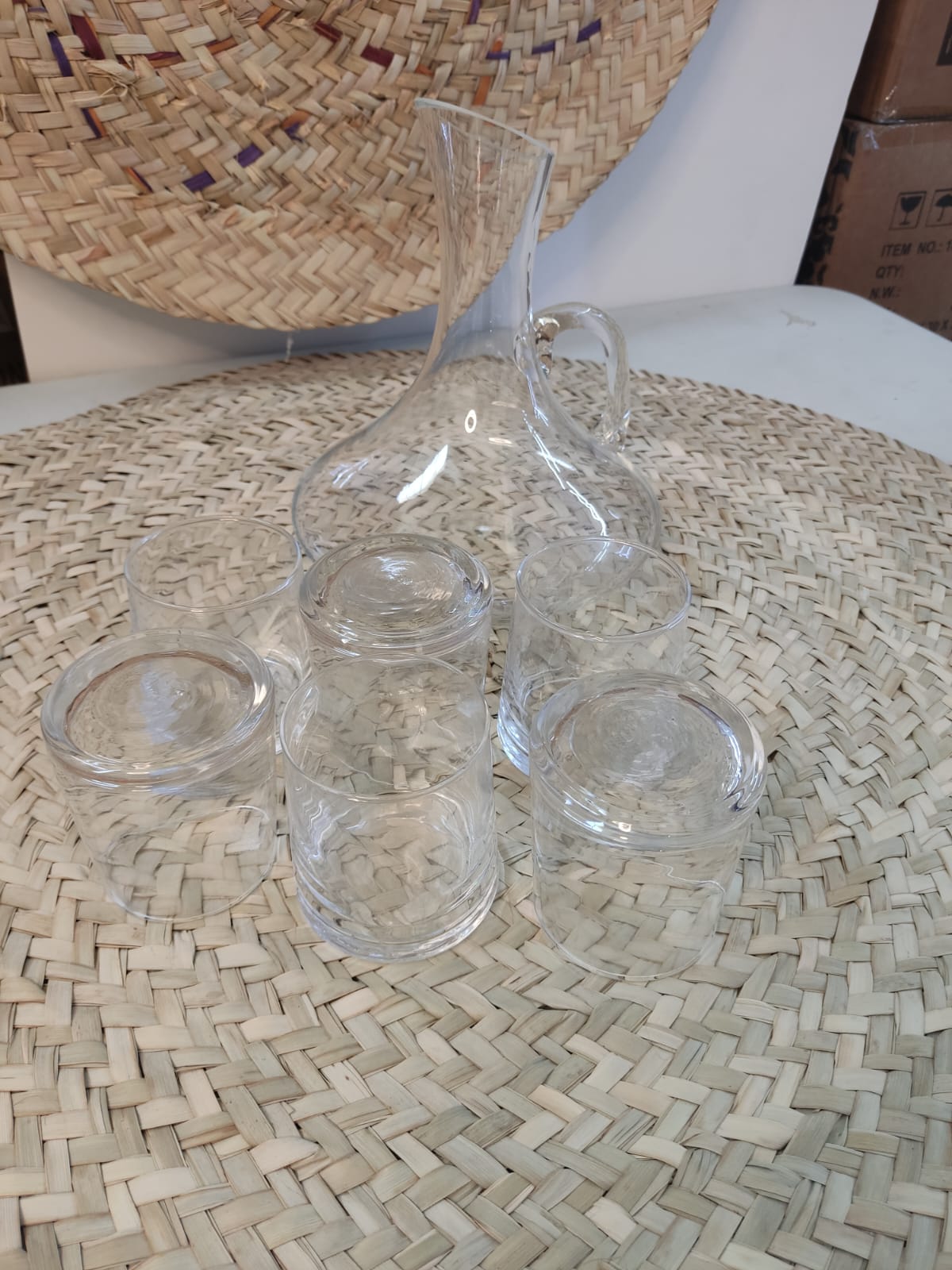 1500 ML Glass Water Juice Pitcher and 6 Cups 260ml - Diqqawi Plates