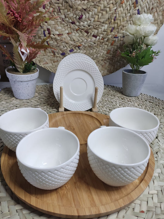 Luxury Tea cup set with rounded bamboo Tray - Diqqawi Plates