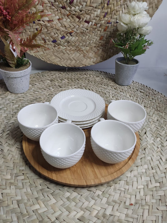 Luxury Tea cup set with rounded bamboo Tray - Diqqawi Plates