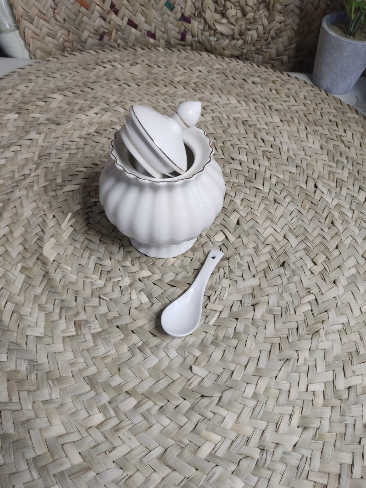 Porcelain Spice Jar with Lid and Spoon - Diqqawi Plates