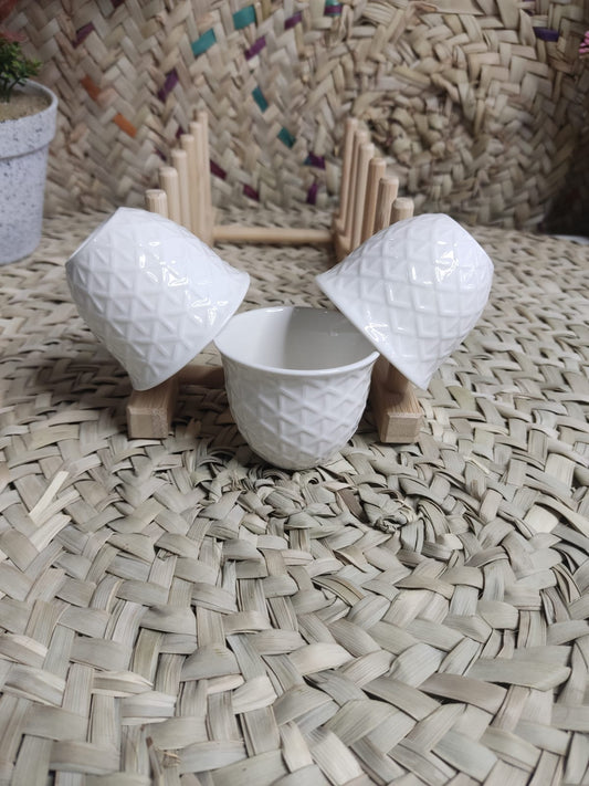 White Porcelain Coffee Cup – Geometric Pattern - Diqqawi Plates