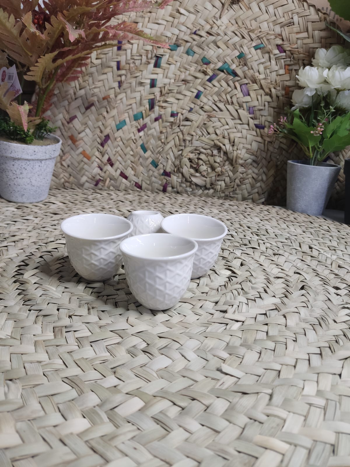 White Porcelain Coffee Cup – Geometric Pattern - Diqqawi Plates