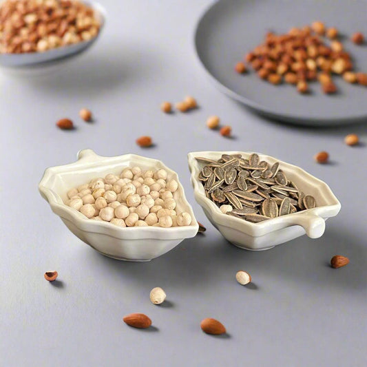 White Leaf Deep Porcelain Bowl for nuts - Diqqawi Plates