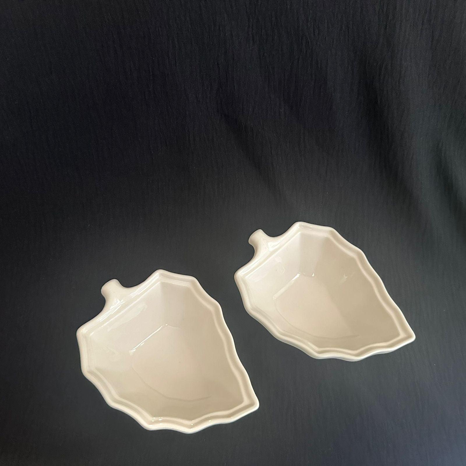 White Leaf Deep Porcelain Bowl for nuts - Diqqawi Plates