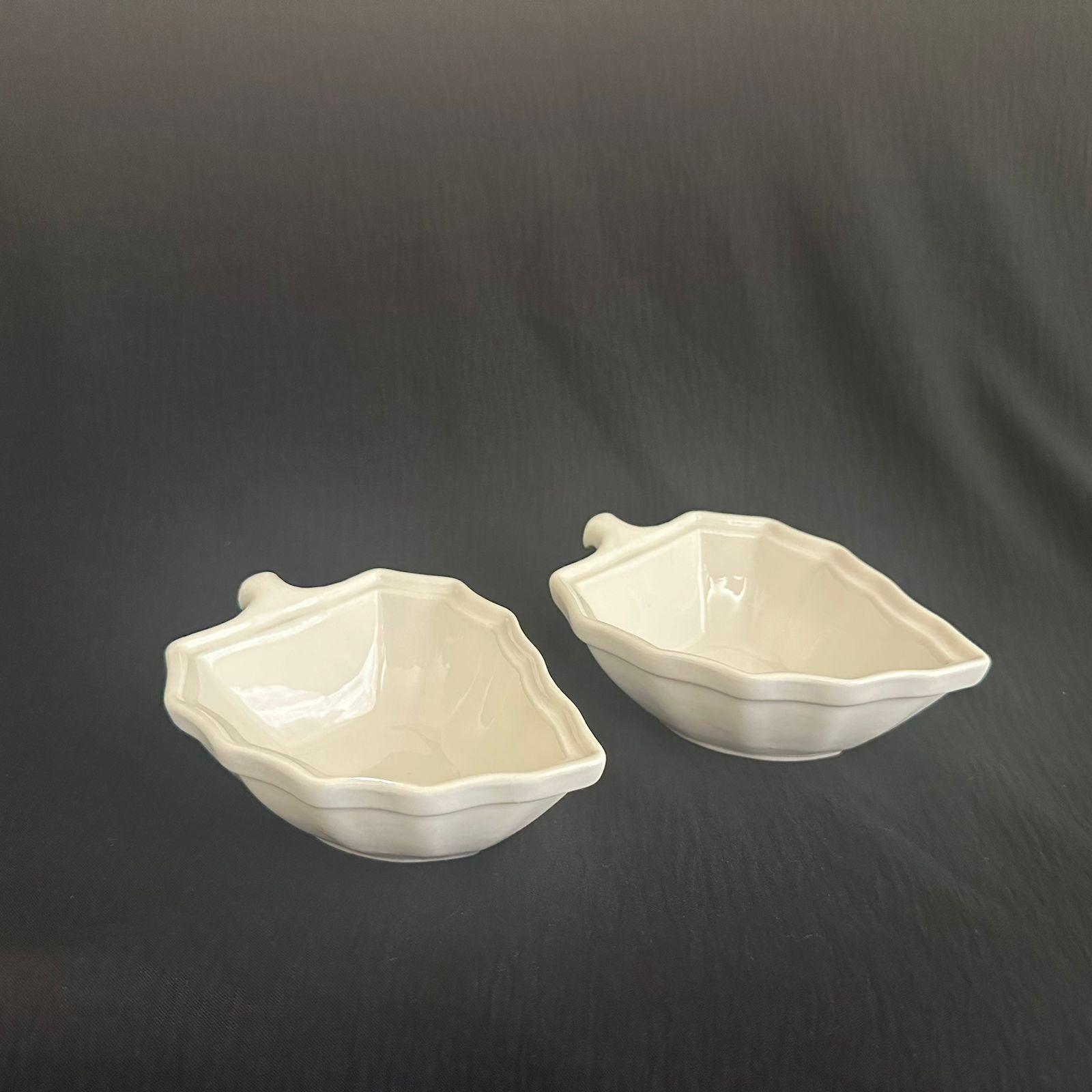 White Leaf Deep Porcelain Bowl for nuts - Diqqawi Plates