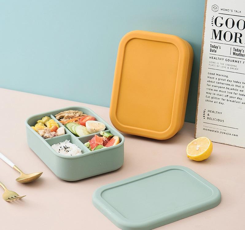 4 Compartment Silicone Lunch Box Reusable for Kids and Adults - Diqqawi Plates