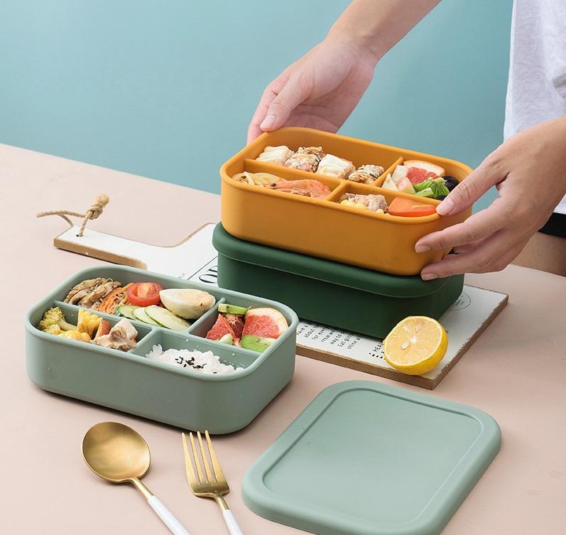 4 Compartment Silicone Lunch Box Reusable for Kids and Adults - Diqqawi Plates