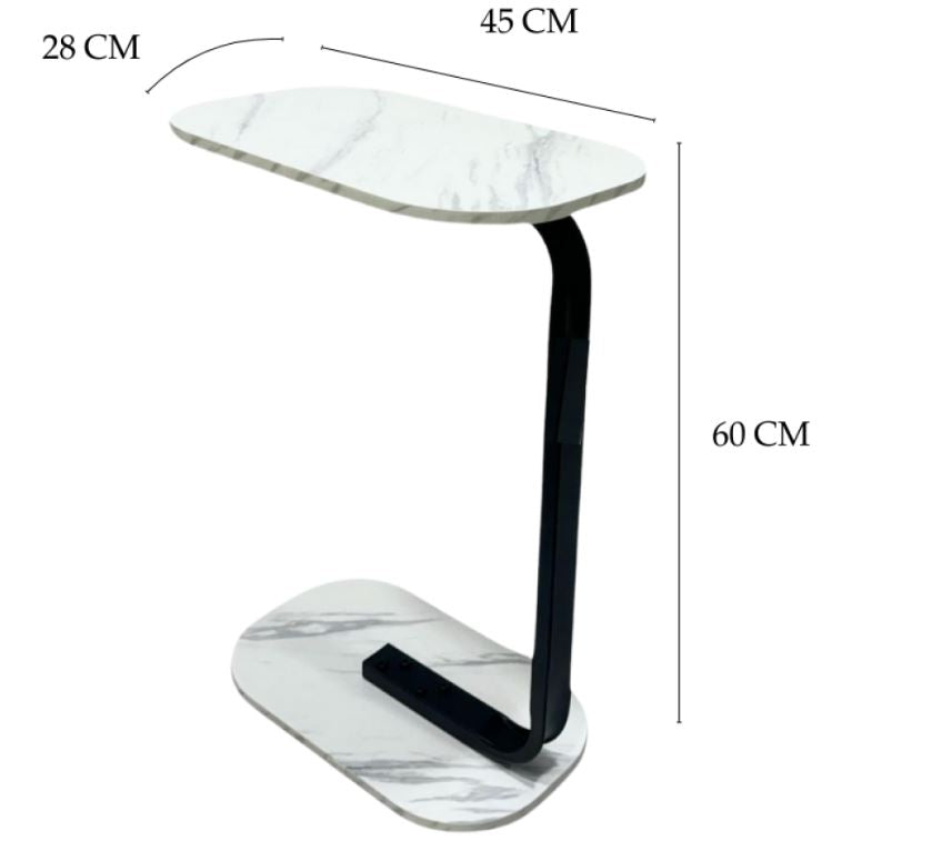 C-Shaped Bedside Coffee Table with Wood Marble Top