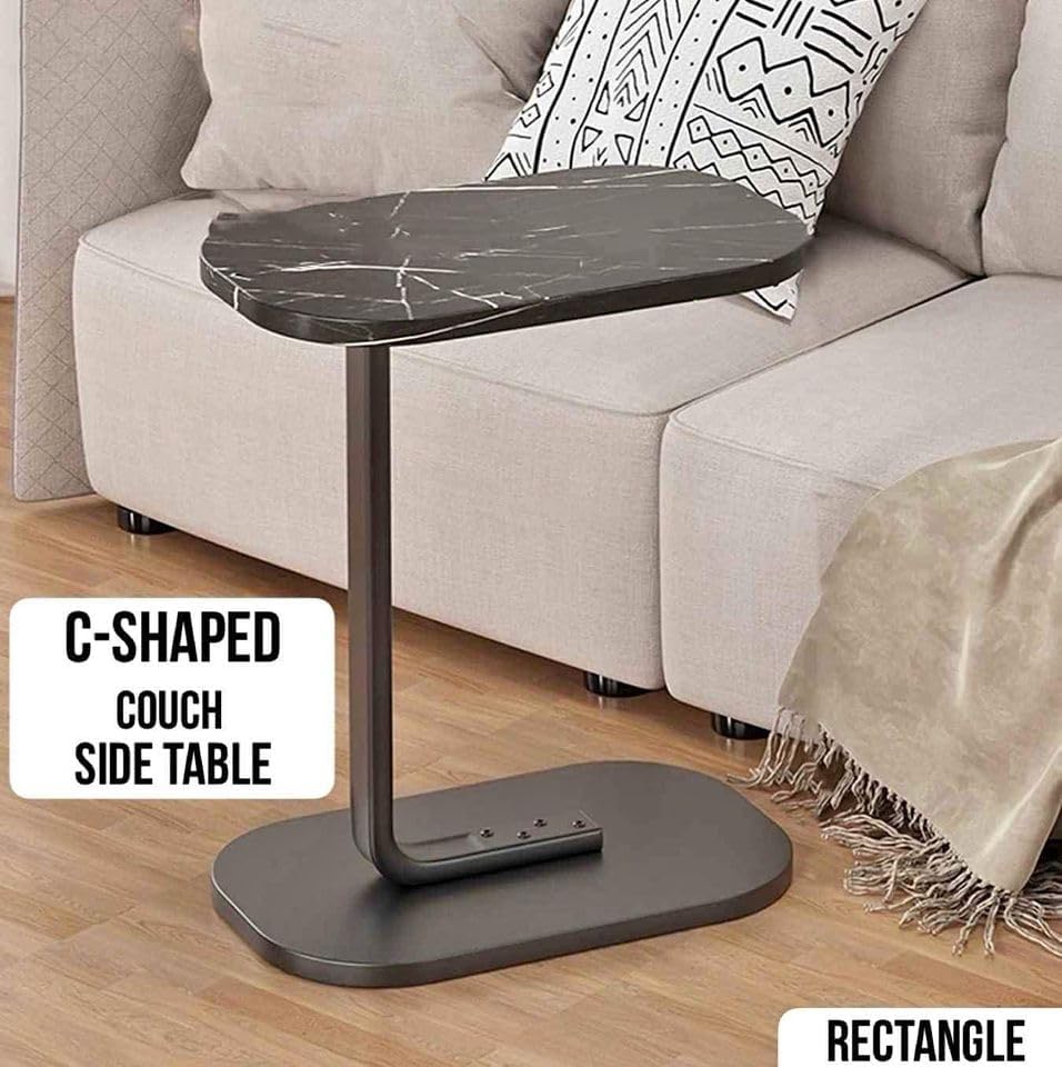 C-Shaped Bedside Coffee Table with Wood Marble Top
