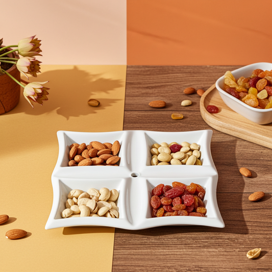 4-Well Square White Ceramic for breakfast and nuts styl2