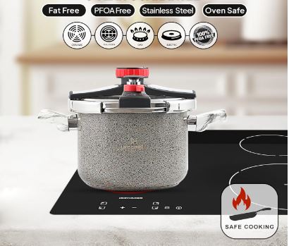 10L Stainless Steel Pressure Cooker with Granit Coating, Induction Bottom - Diqqawi Plates
