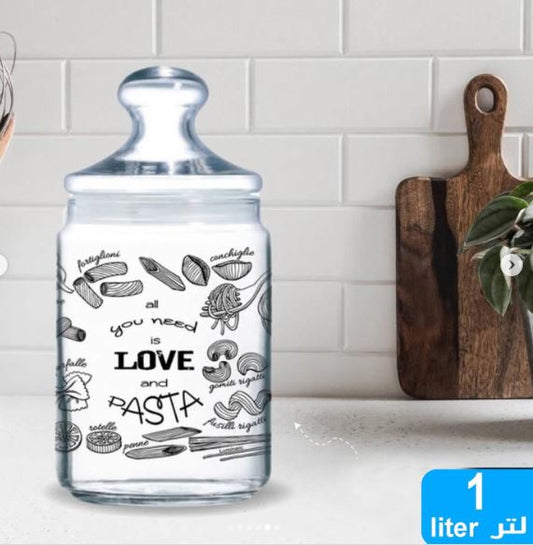 Love Pasta Jar 1L Clear - Diqqawi Plates
