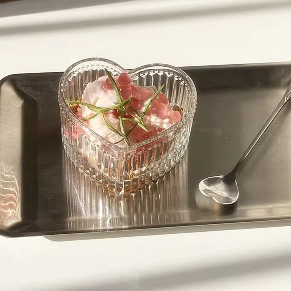 Striped Heart Glass Bowls Set of 6
